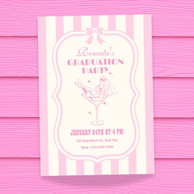 Invitation Ruban de remise de diplôme coquette rétro féminin  (Créateur téléchargé)