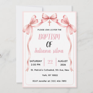 Invitation Ruban de satin rose élégant pour baptême