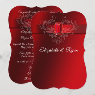 Invitation Ruban de satin rouge mariage scintillant rubis