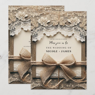 Invitation Ruban de toile de jute en dentelle florale vintage
