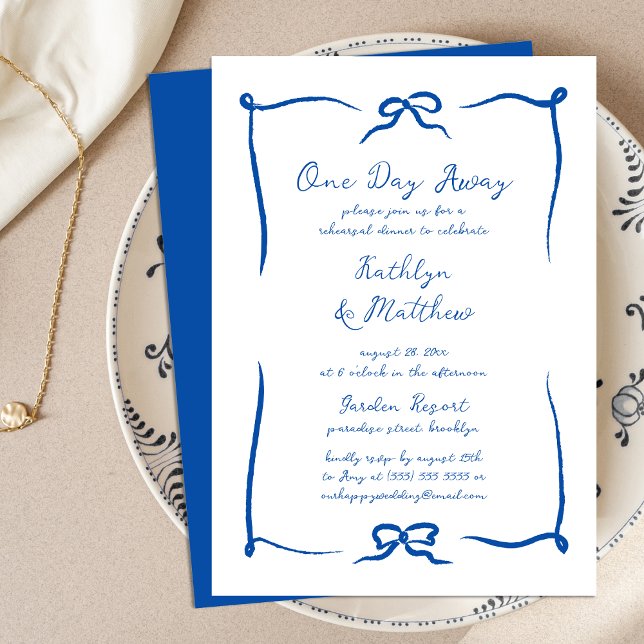 Invitation Ruban Dessiné À La Main Bleu Français Moderne Un J (Créateur téléchargé)