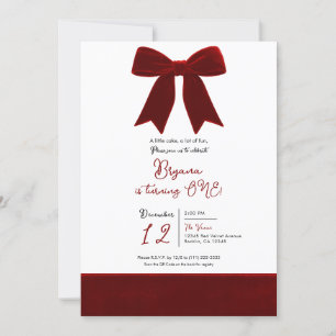 Invitation Ruban élégant en velours rouge pour 1er anniversai