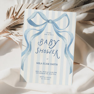 Invitation Ruban élégant et délicat pour Baby Shower Bleu
