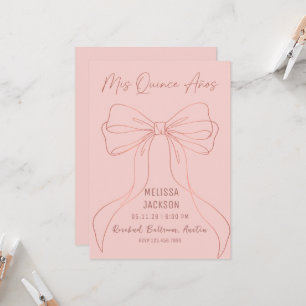 Invitation Ruban élégant rose gold noeud papillon Quinceanera