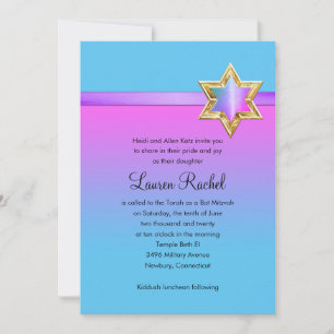 Invitation Ruban et étoile bat mitzvah rose ombre