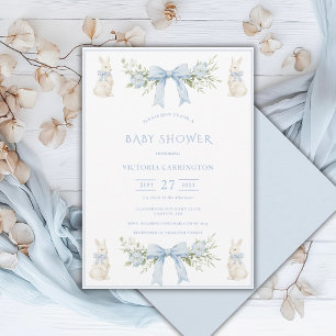 Invitation Ruban floral bleu de Bunny Vintage Baby Shower