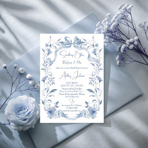 Invitation Ruban floral bleu foncé élégant douche nuptiale