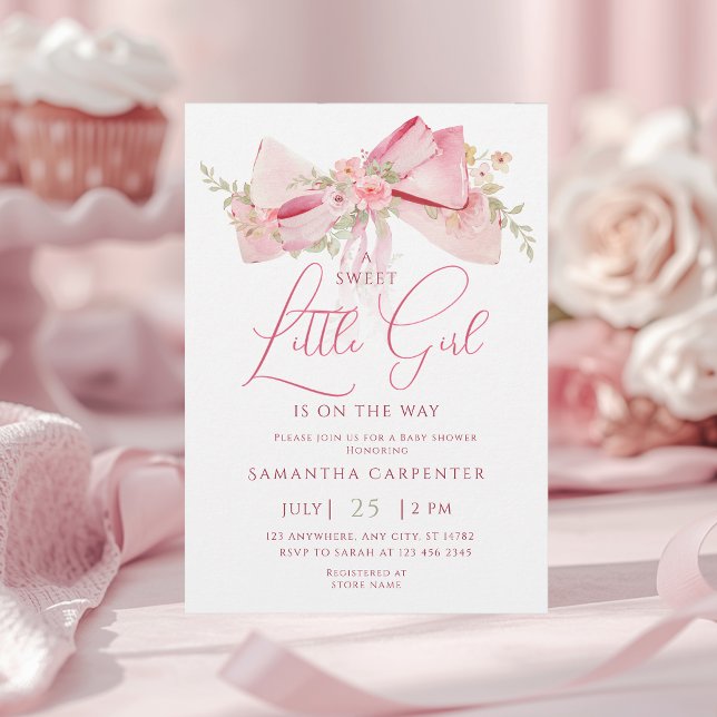 Invitation ruban floral rose bébé fille coquette shower  (Créateur téléchargé)