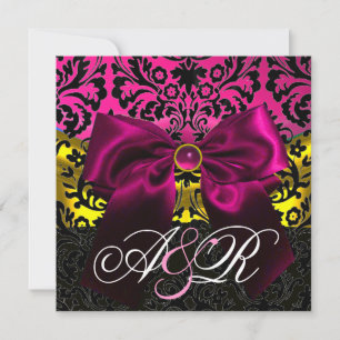 Invitation Ruban FUCHSA OR ROSE NOIR  DAMAS MONOGRAMME