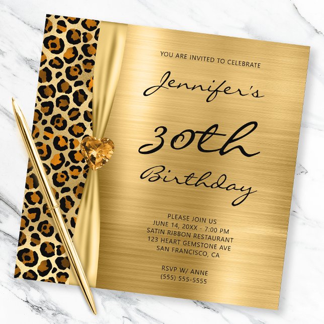 Invitation Ruban Gem Leopard Or Cuivre 30e anniversaire (Créateur téléchargé)