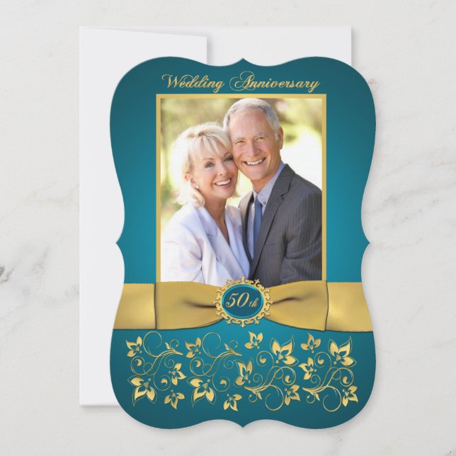 Invitation Ruban Imprimé 50e Anniversaire - Bleu V (Devant)