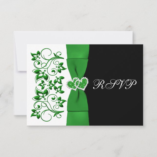 Invitation RUBAN IMPRIMÉ Carte-réponse Vert, Blanc, Noir (Devant)