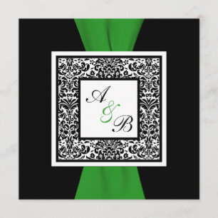 Invitation RUBAN IMPRIMÉ par vert noir de damassé et blanc