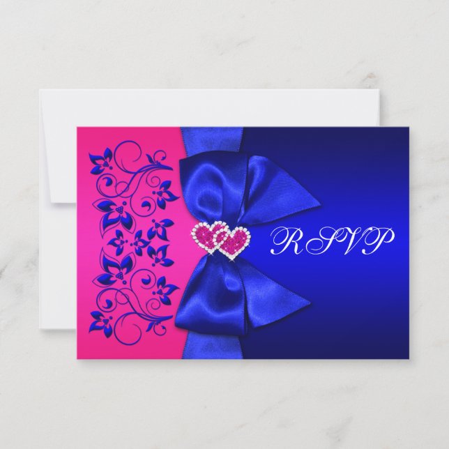 Invitation RUBAN IMPRIMÉ Réponse au mariage florale rose et b (Devant)