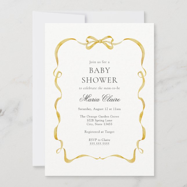 Invitation Ruban jaune et Baby shower de vaches (Devant)