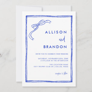 Invitation Ruban manuscrit Mariage bleu français