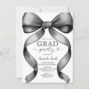 Invitation Ruban minimaliste de la partie de graduation Black