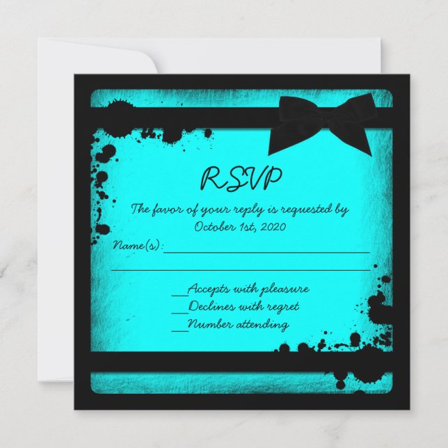 Invitation Ruban noir bleu sarcelle grunge mariage RSVP (Devant)