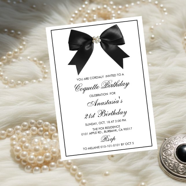 Invitation Ruban Noir Coquette, Anniversaire Fête Coquette (Créateur téléchargé)