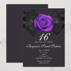 Invitation Ruban noir et Rose violet n'importe quelle invitat