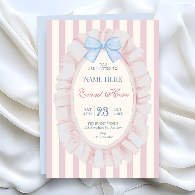 Invitation Ruban pastel doux bleu rose  (Créateur téléchargé)