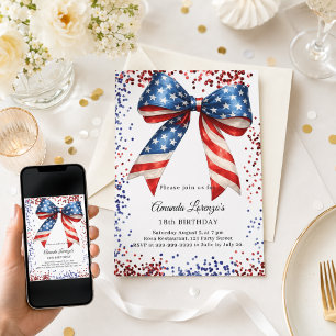 Invitation Ruban patriotique USA rouge blanc bleu pour annive