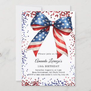 Invitation Ruban patriotique USA rouge blanc bleu pour annive