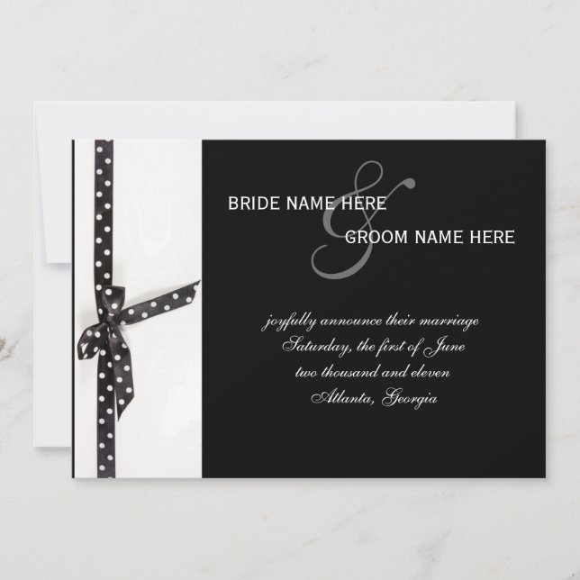Invitation Ruban point Polka noir et blanc (Devant)