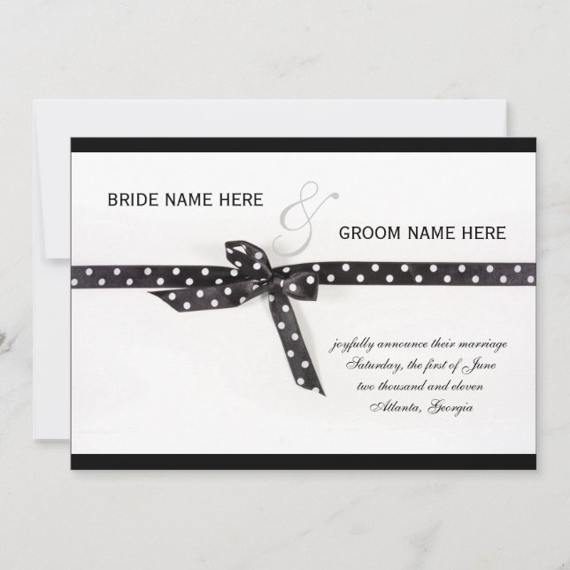 Invitation Ruban point Polka noir et blanc (Devant)