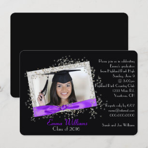 Invitation Ruban pourpre avec Parties scintillant Graduation