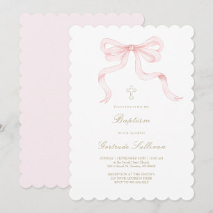 Invitation ruban rose aquarelle   Baptême fille