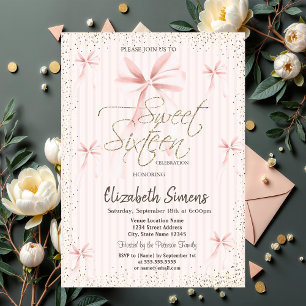 Invitation Ruban rose aquarelle Confetti rayé Sweet 16