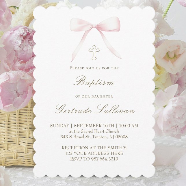 Invitation ruban rose | Baptême fille (Créateur téléchargé)