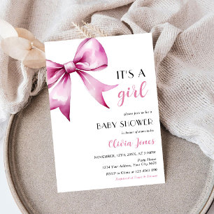 Invitation Ruban rose Bow Baby shower C'est une fille