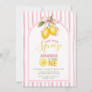Invitation Ruban Rose Citron Sweet One anniversaire Main Sque