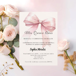 Invitation Ruban rose crème élégant Quinceanera