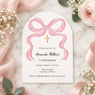 Invitation Ruban rose crème fille Arche de confirmation