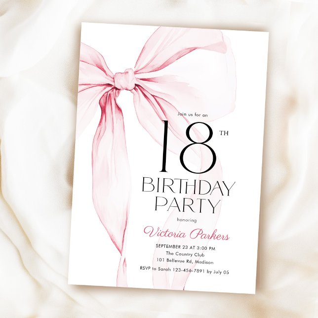 Invitation Ruban Rose Élégant Coquette 18e Anniversaire (Créateur téléchargé)
