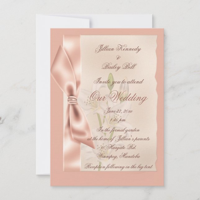 Invitation Ruban rose en satin Mariage officiel (Devant)
