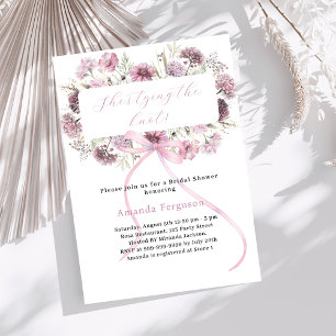 Invitation Ruban rose floral Elle noue le nœud Mariage