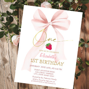 Invitation Ruban Rose Fruise Rayée 1er Anniversaire