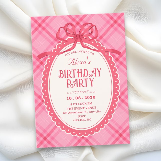 Invitation Ruban rose gingham anniversaire (Créateur téléchargé)