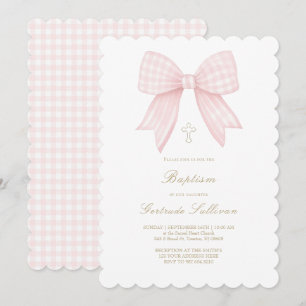 Invitation ruban rose gingham   Baptême