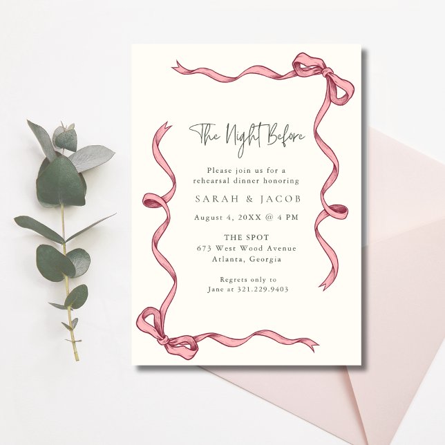 Invitation Ruban Rose La Nuit Avant Le Dîner De Répétition (Pink Ribbon The Night Before Rehearsal Dinner Invitation)