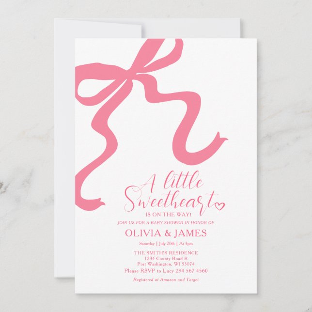 Invitation Ruban rose Petit Baby shower amoureux (Devant)