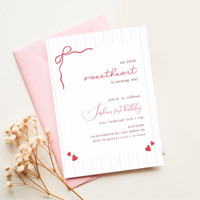 Invitation Ruban Rose Petite Chérie Bébé Fille Anniversaire (Créateur téléchargé)