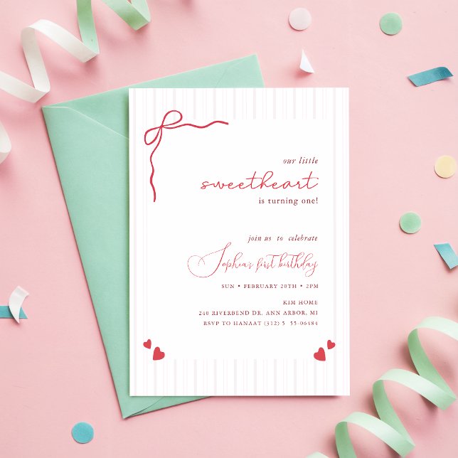 Invitation Ruban Rose Petite Chérie Bébé Fille Anniversaire (Créateur téléchargé)
