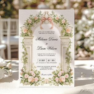 Invitation Ruban Rose Rougeâtre Mariage Jardin Vintage