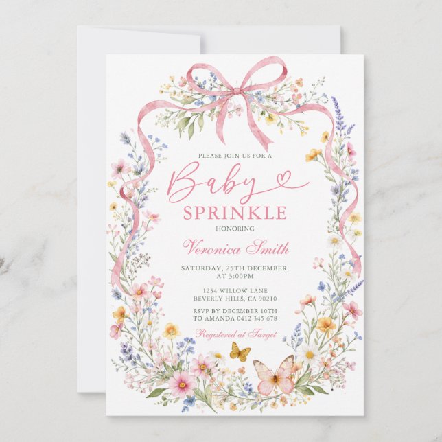 Invitation Ruban rose sauvage bébé sprinkle (Devant)