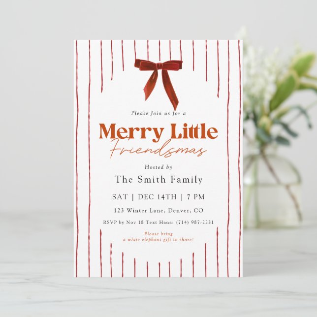Invitation Ruban Rouge Aquarelle Joyeux Friendsmas (Debout devant)